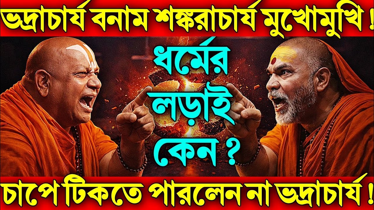 টিভিতে ভদ্রাচার্য বনাম শঙ্করাচার্য — চাপে টিকলেন না ভদ্রাচার্য! ধর্মের লড়াই কেন?