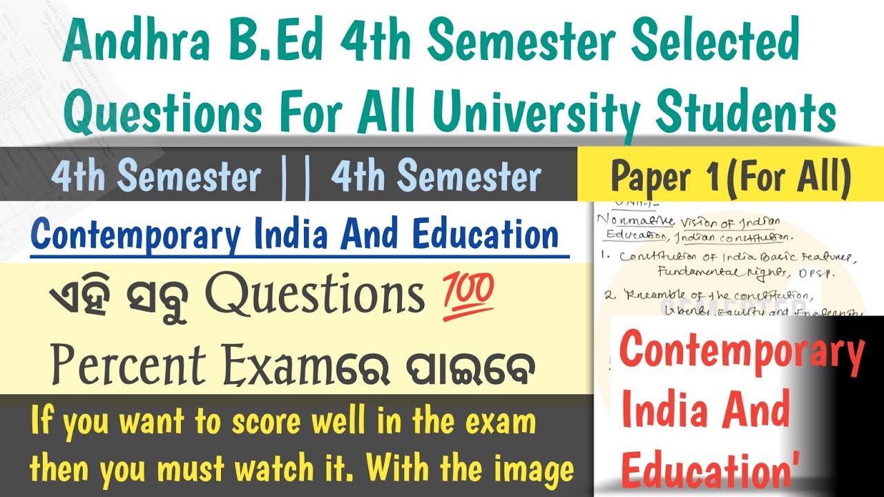 4th Semester Contemporary India And Education' Selected Questions For All University Students of A.P