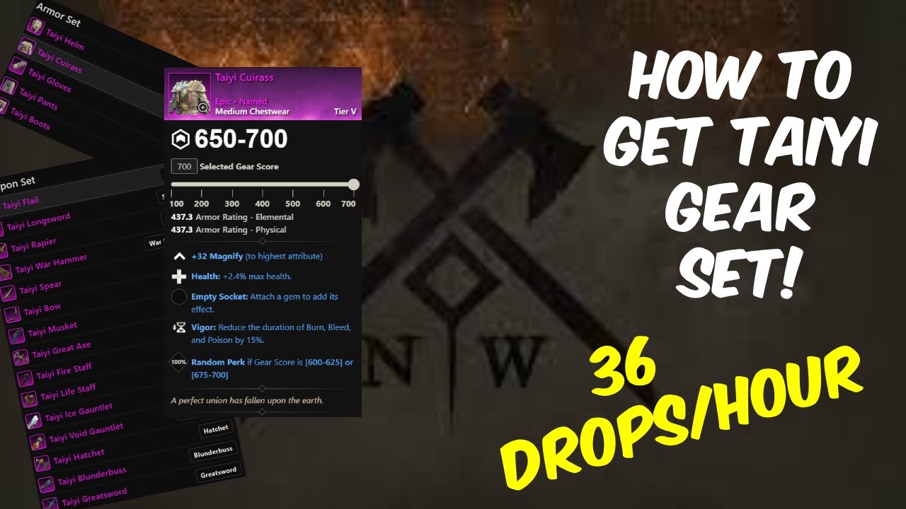 How to get full Taiyi armor and weapon set FAST! | New World 700GS gear!