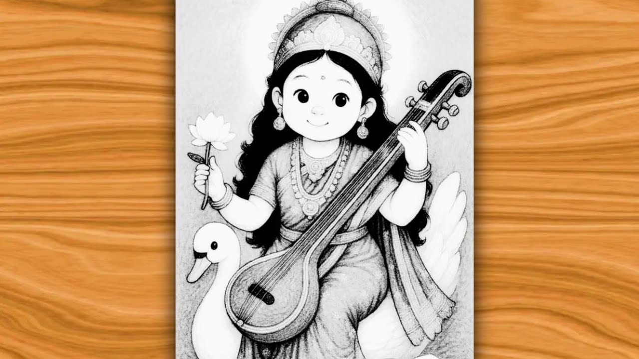 Saraswati drawing pencil Sketch easy | drawing picture with pencil ✍️| Easy sarswati draw | chitra