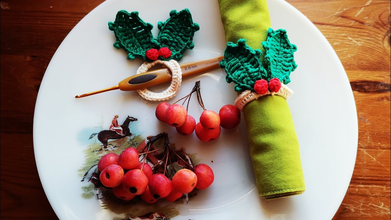 How to crochet holly plant napkin ring | | EASY | The Crochet Crowd