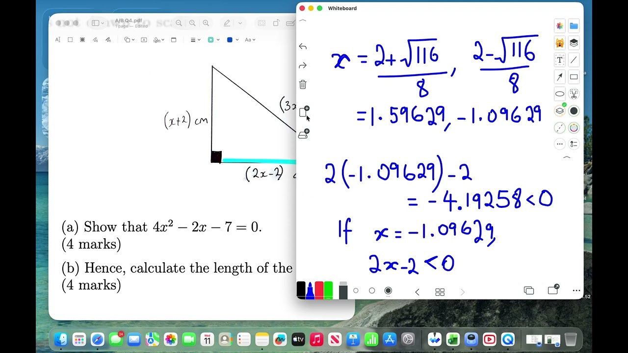 Level A/B - Question 4b - Quadratic equations (Calculator)