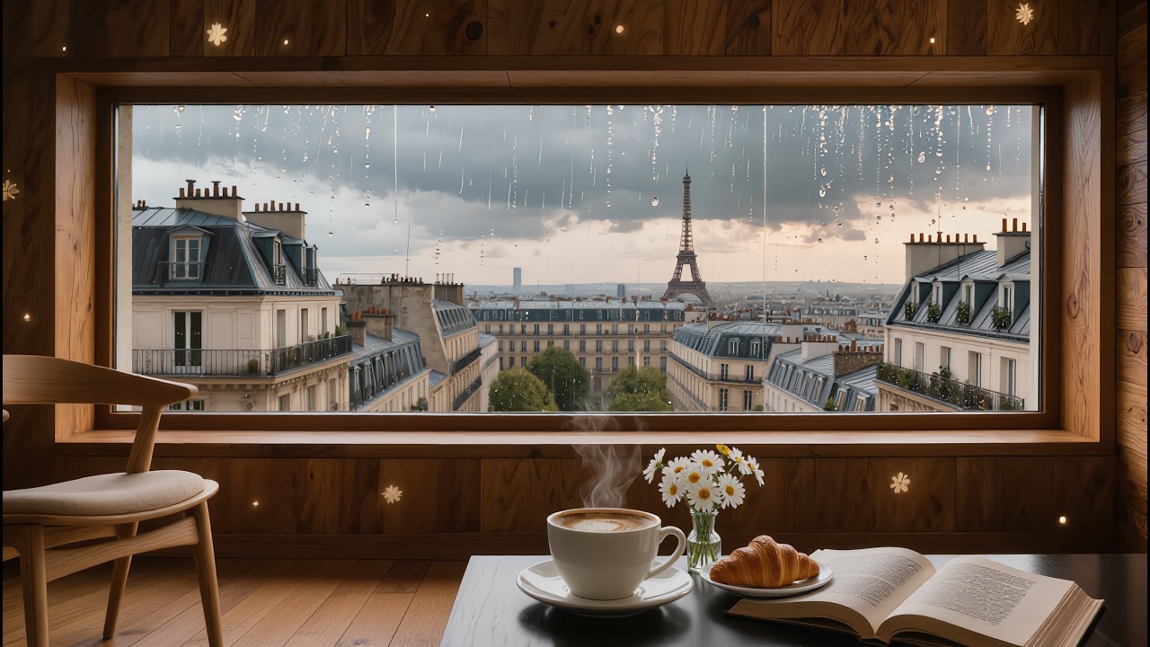 Rainy Evening in Paris ☕ Cozy Café Ambience with Lo-Fi Music for Study, Relaxation & Sleep | Monora