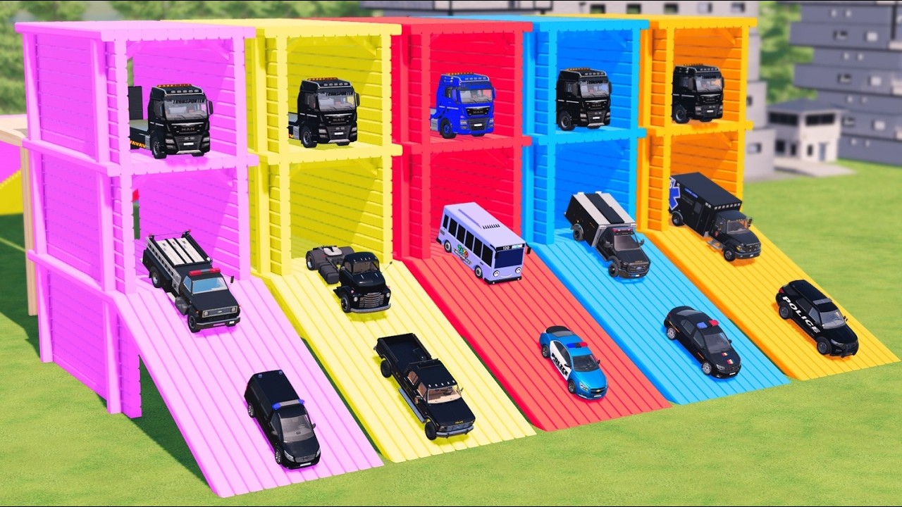 TRANSPORT! AMBULANCE, POLICE CARS & FIRE RESCUE TO THE GARAGE WORK WITH COLOR  🚑🚓🚒 | FS22
