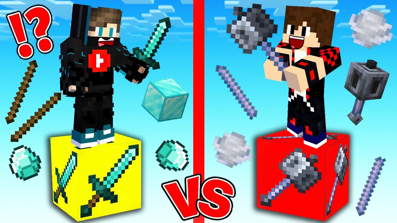 ماين كرافت : حـرب بلوكة حظ سيف الدايموند ضد بلوكة حظ الميس !!؟ 😱🔥