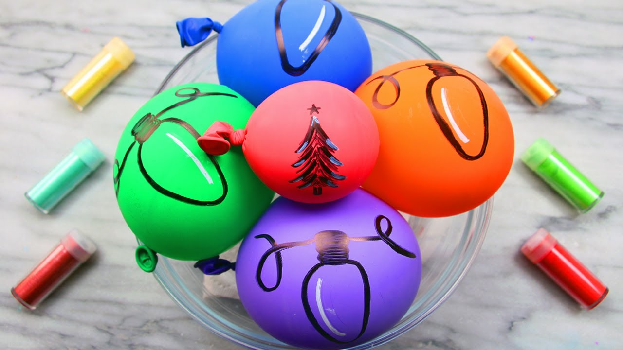 Holiday Christmas Slime Coloring with Balloons & Pigment Powder! Satisfying Slime ASMR Video #19!