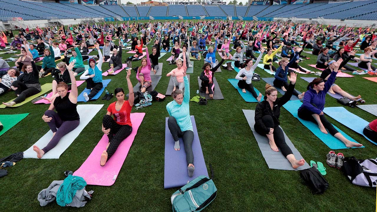 'Made in China' yoga mats for International Yoga Day event