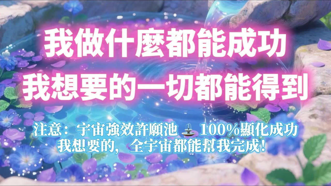 宇宙強效許願池 100%顯化成功（⚠️注意：我想要的 宇宙都會幫我完成！）我做什麼都能成功 我想要的一切都能得到｜吸引力法則，冥想音樂，能量音樂，顯化，正念冥想