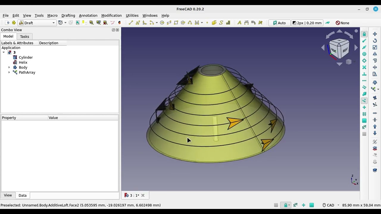 FreeCAD Массив вдоль спирали