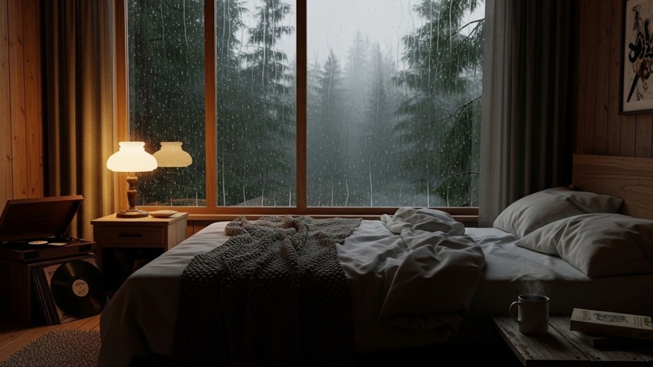 Deep Sleep Rain in a Dark Forest Cabin | Heavy Rain on Window (No Thunder, No Music)