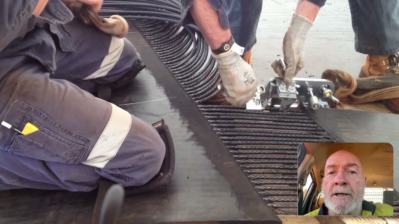 Conveyor Belt Splicing using the cable stripper to remove the cables from the covers.