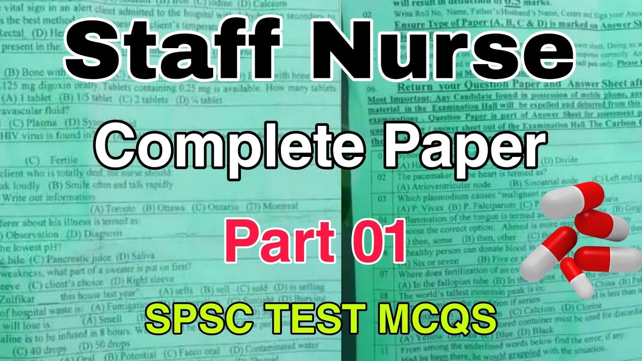 Staff Nurse BPS 16 Test Paper Part 01 | KPPSC PSC FPSC SPSC PPSC BPSC | Nursing Medical Technician