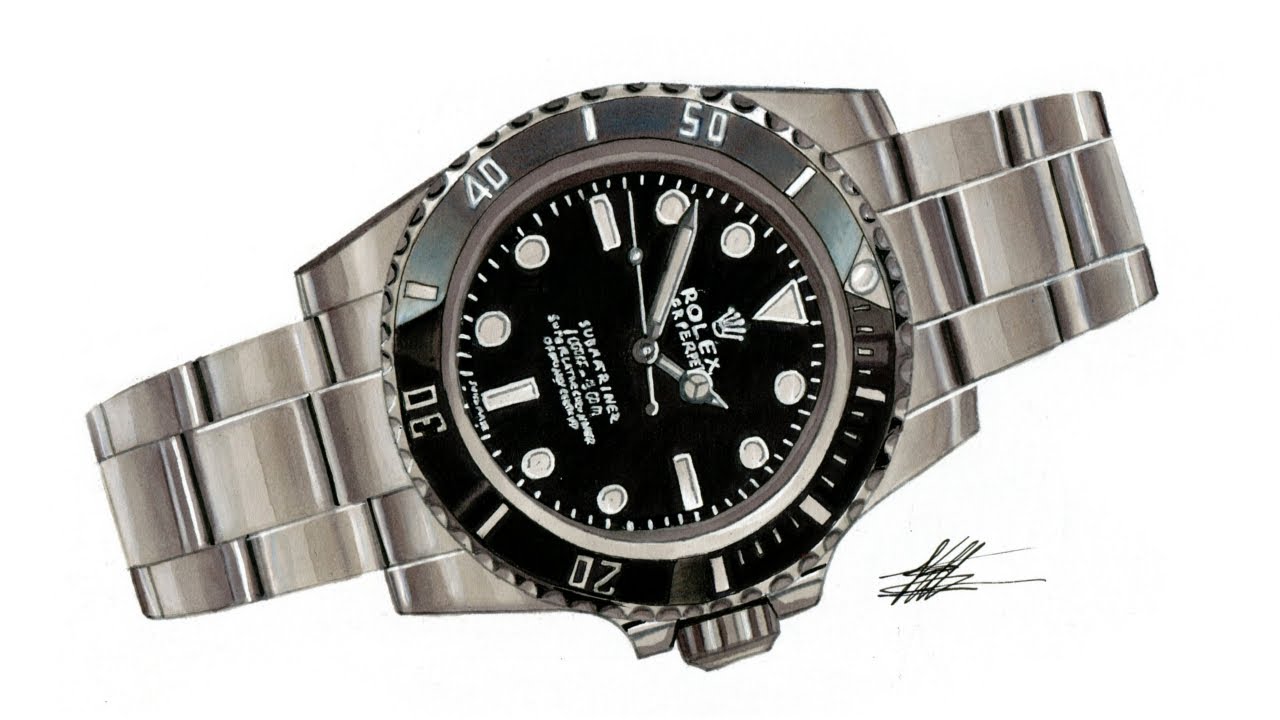 Drawing a Realistic Watch - Rolex Submariner - Time Lapse