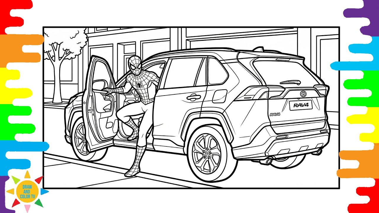 Раскраски с Человеком-пауком и новой Toyota RAV4 | Раскраски Toyota RAV 4 | Раскраски Человек-паук