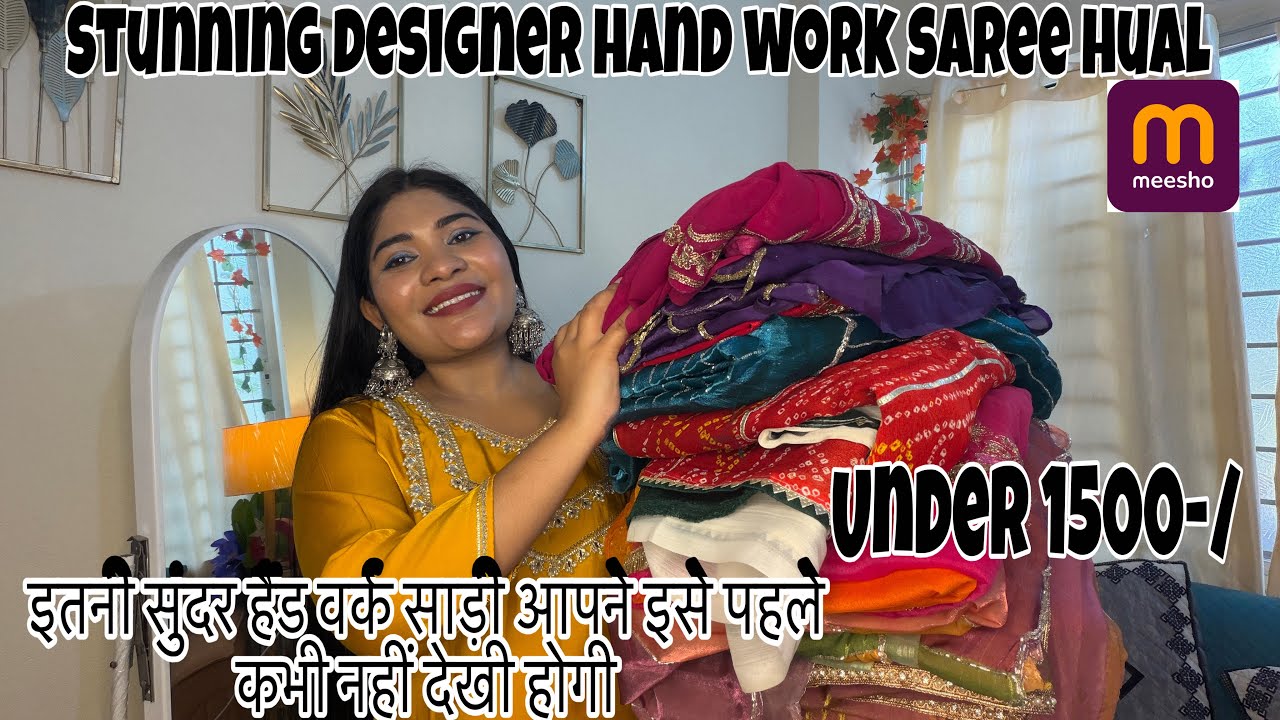 Stunning designer hand work saree from meesho find new designer party wear saree hual // viral saree