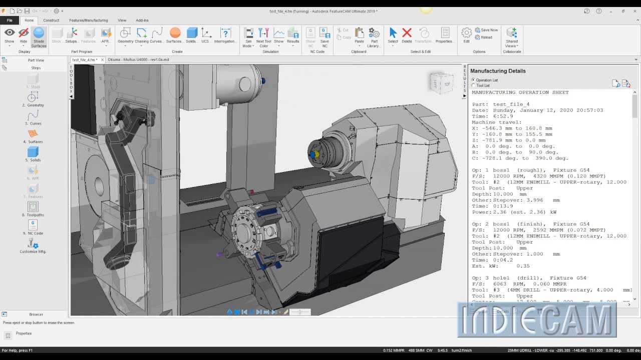 FeatureCAM - Okuma - Multus U4000 2SW - Turn/Mill Centre