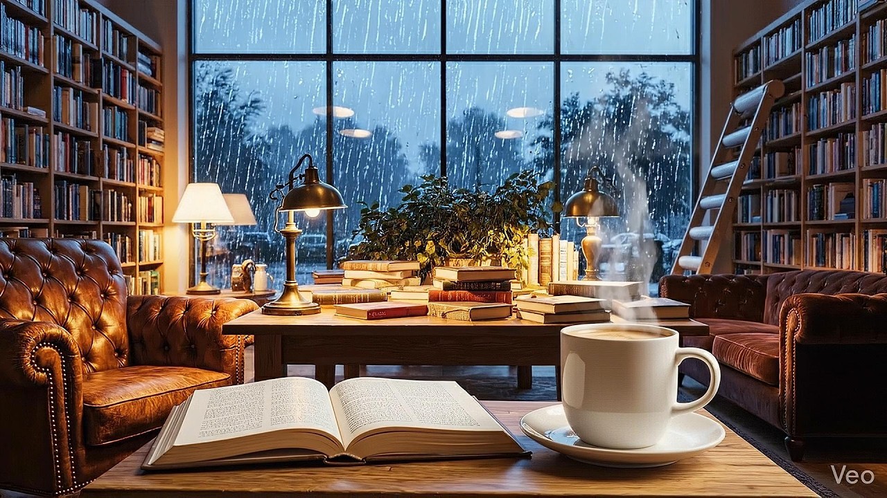 Cozy Rainy Bookstore Ambience – Smooth Jazz & Rain Sounds for Study & Relaxation |