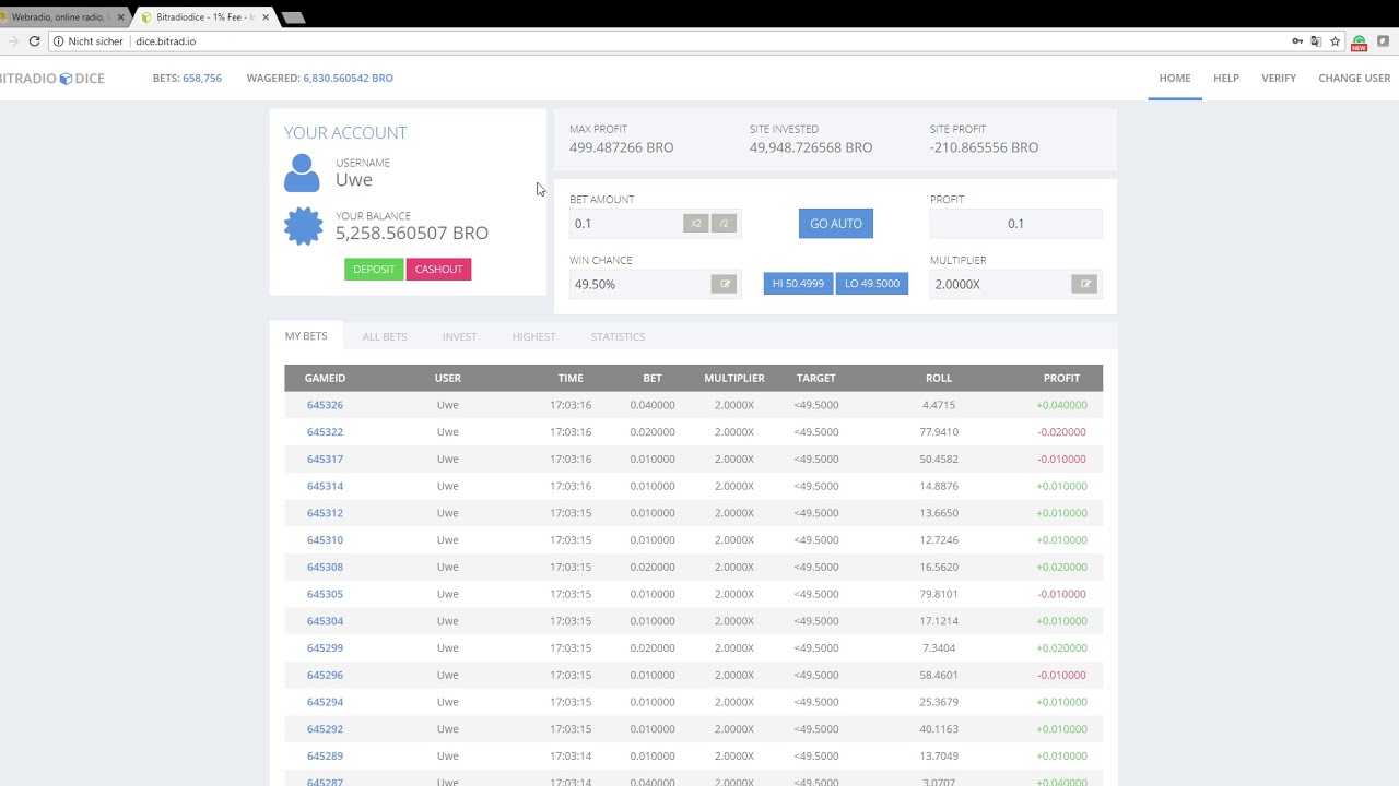 Bitradio Dice Website - now online