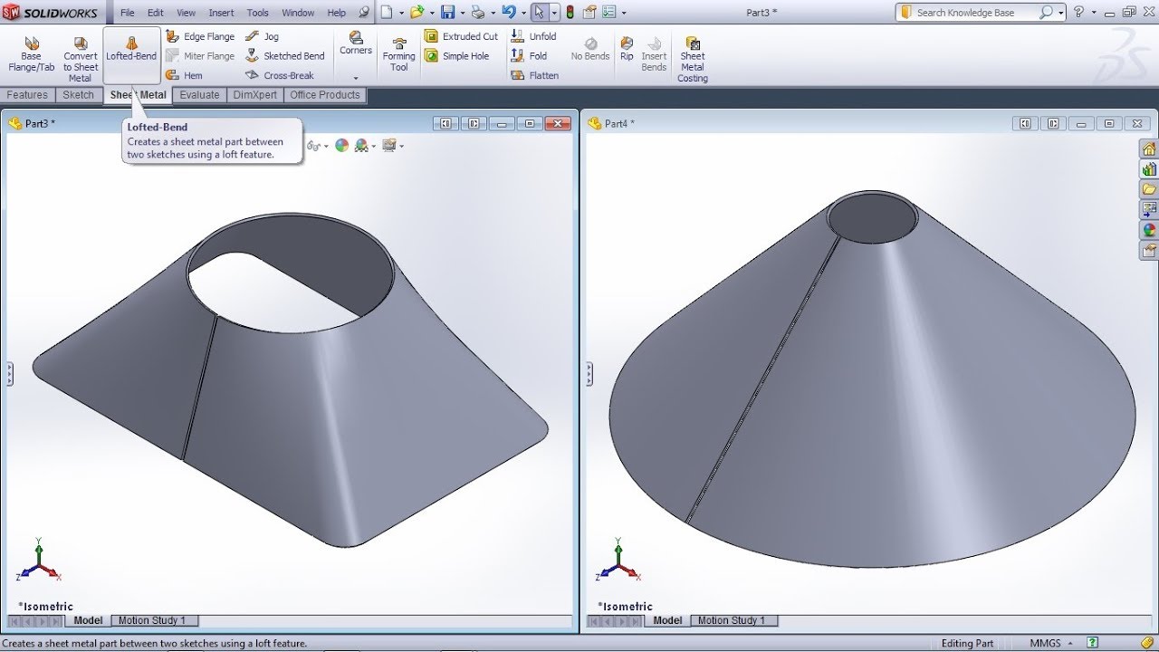 SolidWorks Lofted Bend Tutorial | SolidWorks Sheet Metal Cone Tutorial | Sheet Metal Transitions