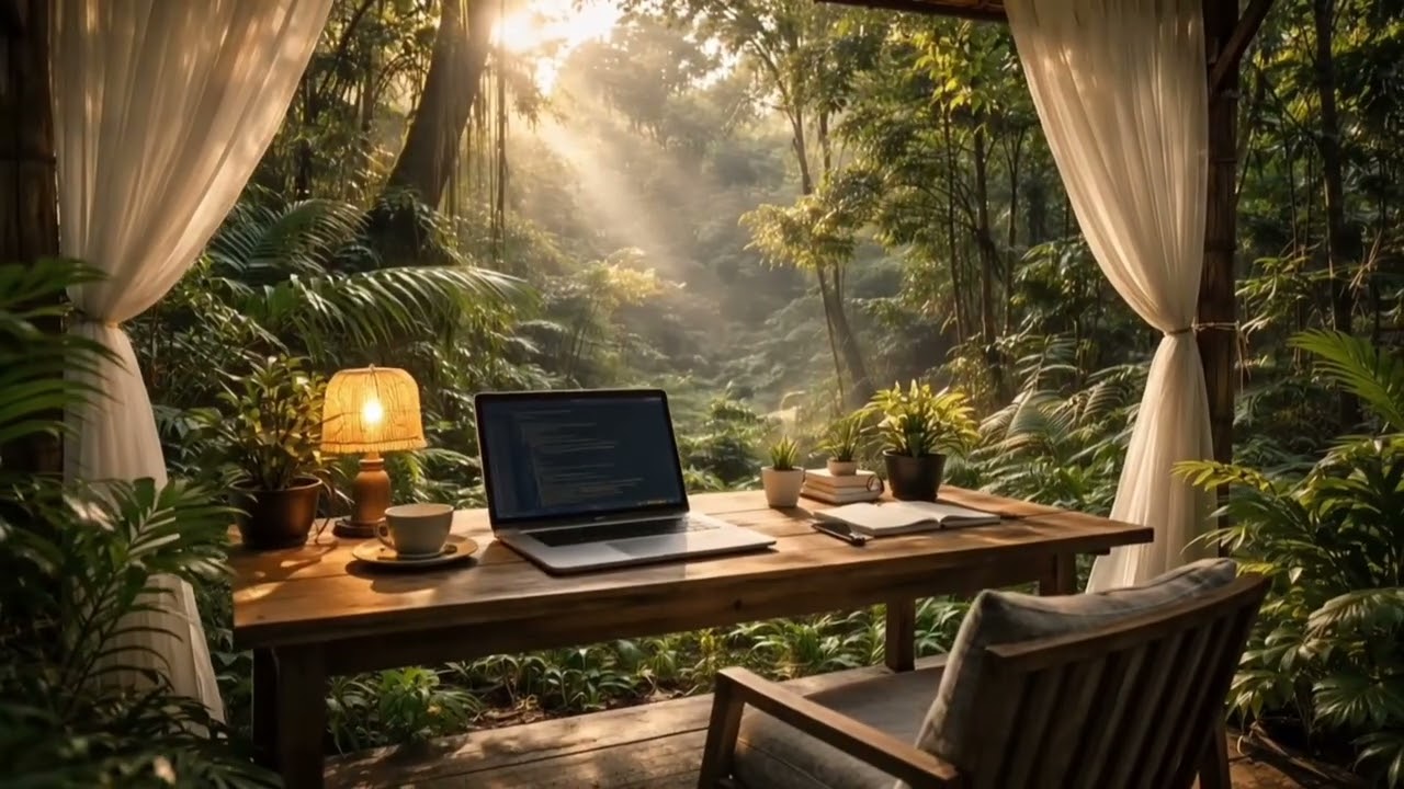 Deep Focus Music 🌿 Bali Jungle Workspace | 1 Hour Coding & Study Flow (ADHD Friendly)