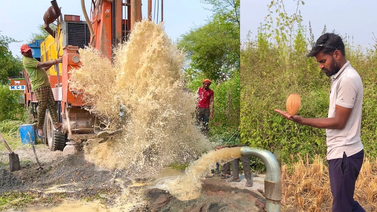Borewell Drilling - 7 Hp Motor 249 Feet Deep boring With Coconut water checking Method | Borewells