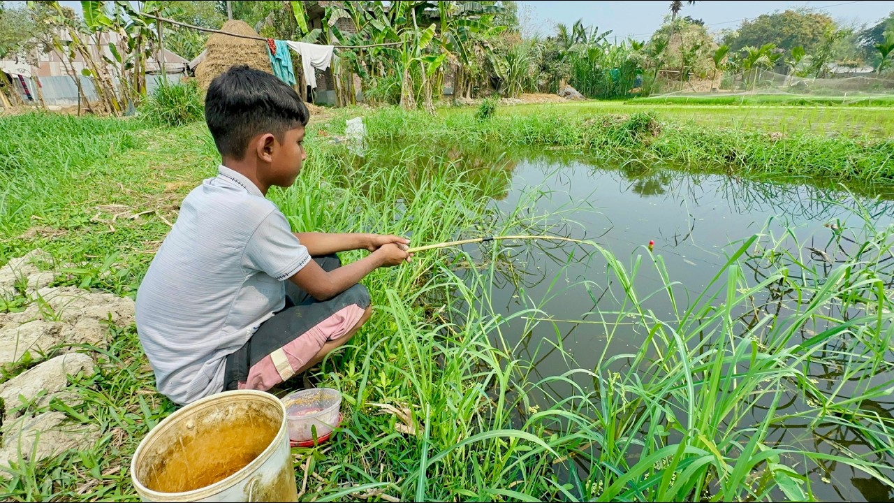Best Hook fishing video 2026✅|| Little Boy hunting fish by fish hook From village beautiful nature🥰🥰