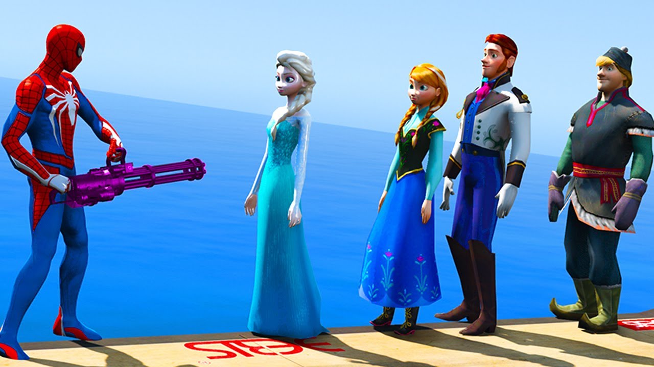 GTA 5 Water Ragdolls Red Spiderman vs Frozen Elsa, Hans, Kirstoff (Funny Moments/Euphoria/Physics)