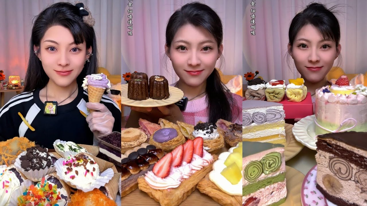 ASMR] Dessert Mukbang🎂🍦🍰🍮 (Creamy Crepe Cakes) 디저트 먹방 |Eating Sounds#cake #asmrcake #asmrcake