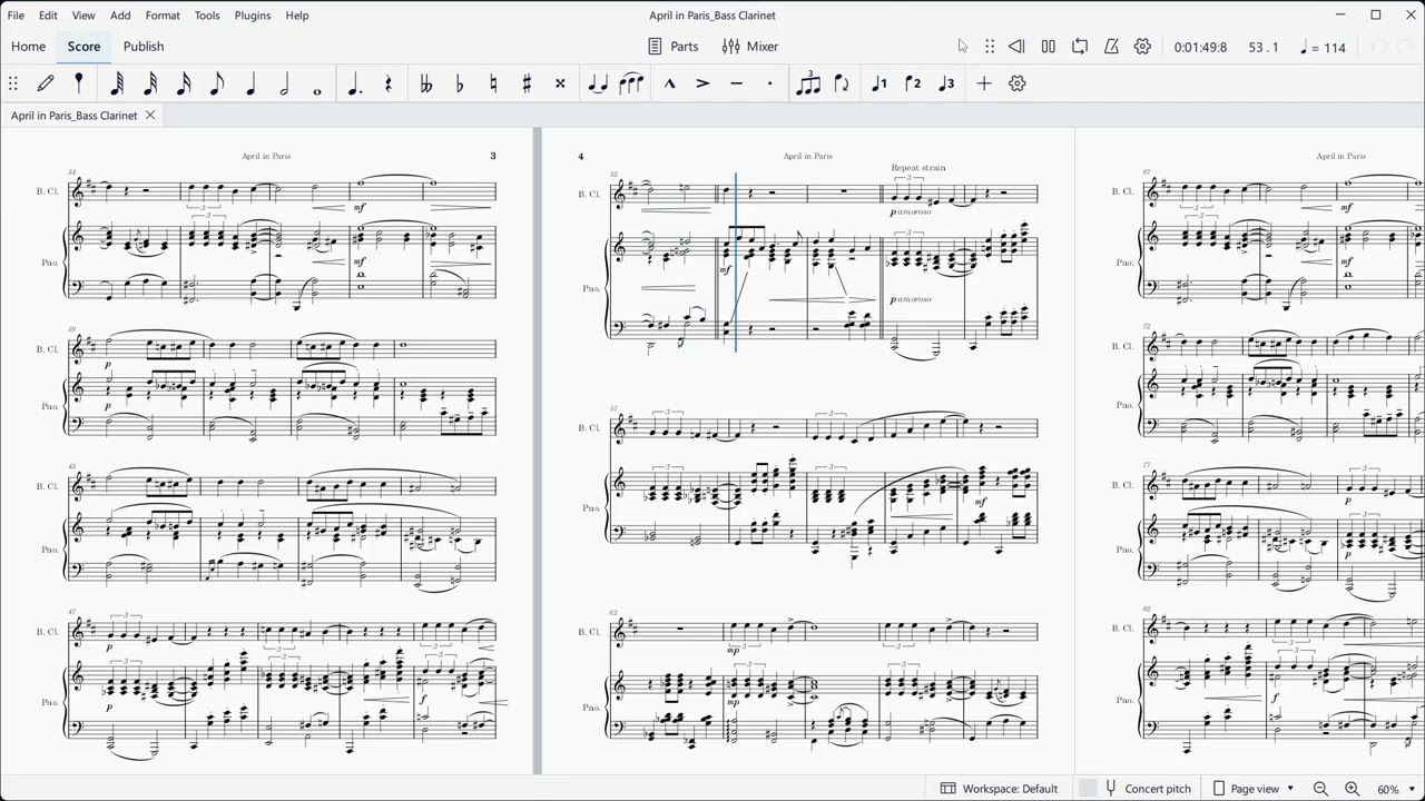 April in Paris (E.Y. Harburg & Vernon Duke). Sheet music for Bass Clarinet and piano.