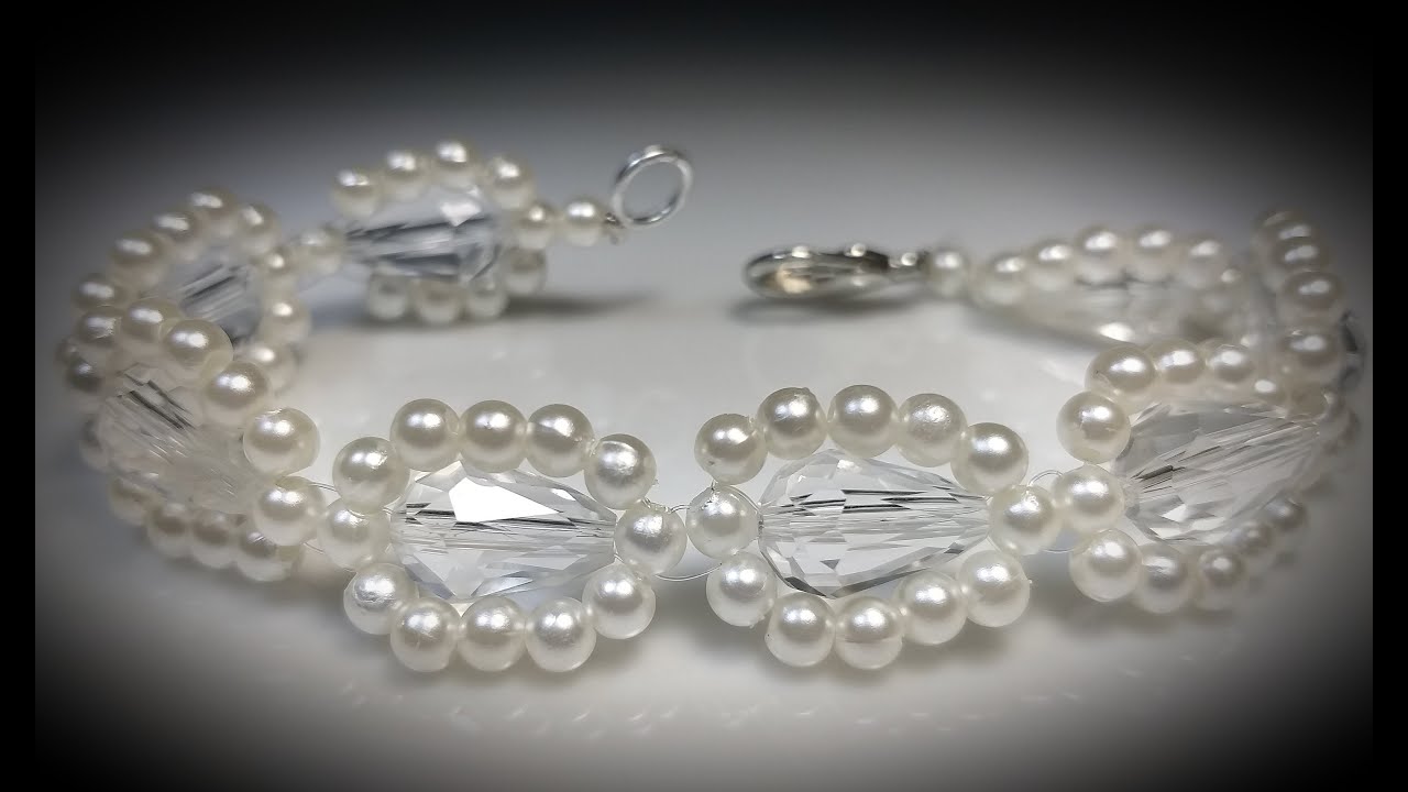 Espectacular Pulsera con Gotas de Cristal y Perlas...Clase #461!!!