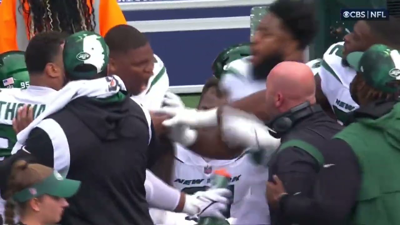 Quinnen Williams HEATED moment w/ Jets coach on sideline