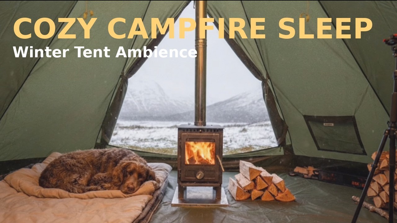 Deep Sleep in Winter Tent with Cozy Dog & Campfire | 강아지와 불멍 겨울 숙면 영상