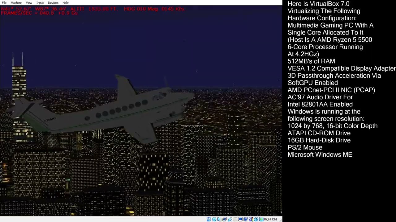 FS2000 On VirtualBox 7.0 via SoftGPU Vid 1 (WinME)