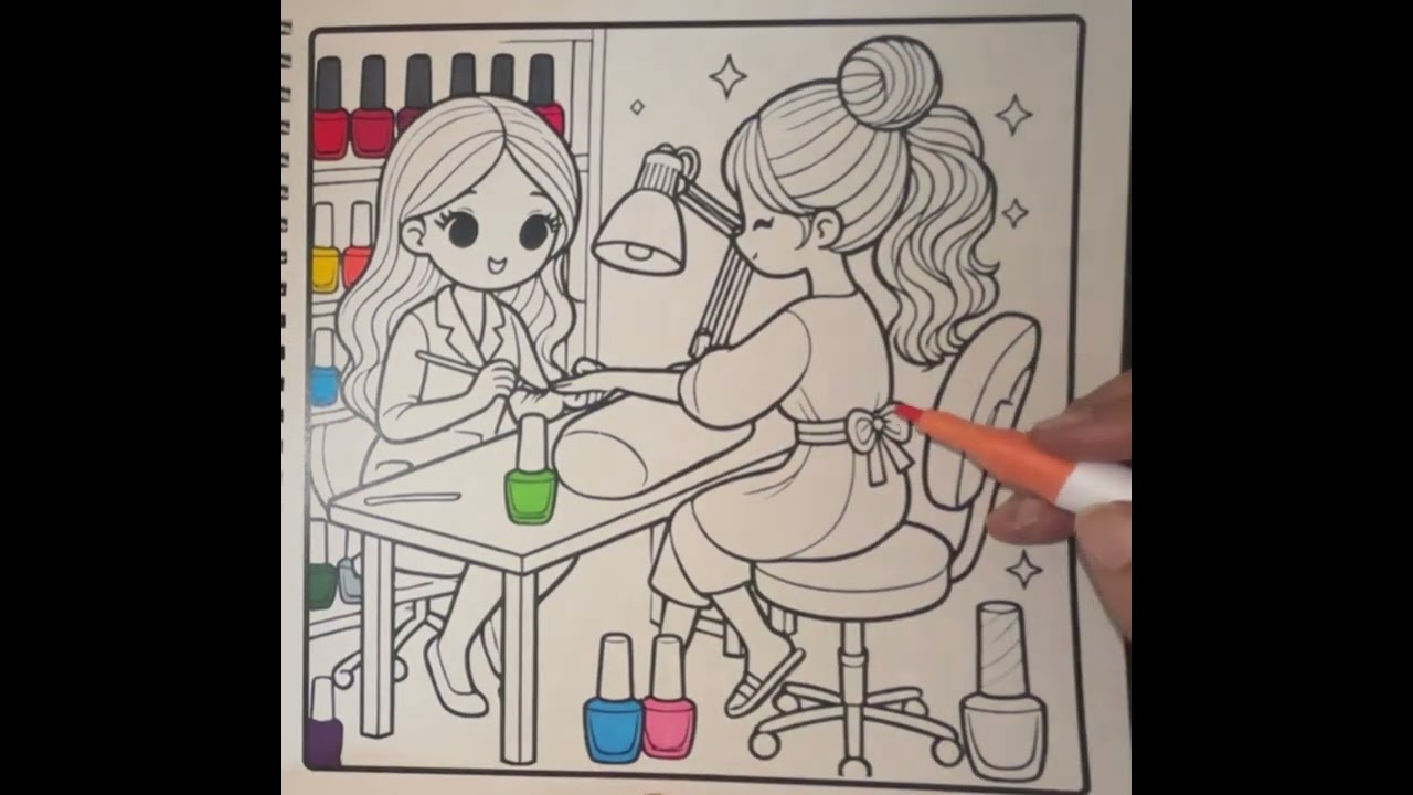 Girls nail art colouring for relaxation & calmness#colouringmellow #art #ohuhumarkers 