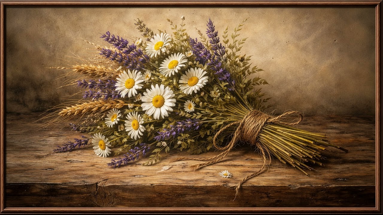 Daisies & Lavender Rustic Still Life in 4K | Relaxing Classical Art (2 Hours)