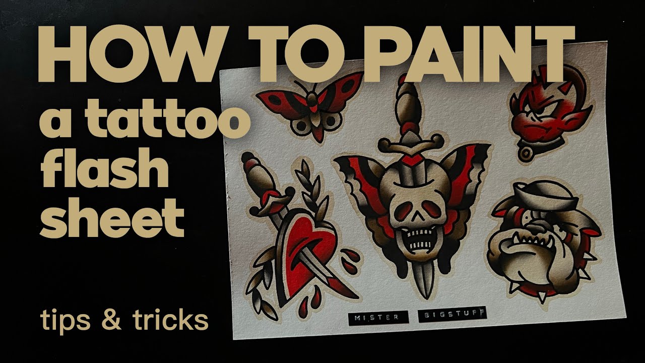 How to paint a traditional tattoo flash sheet from start to finish