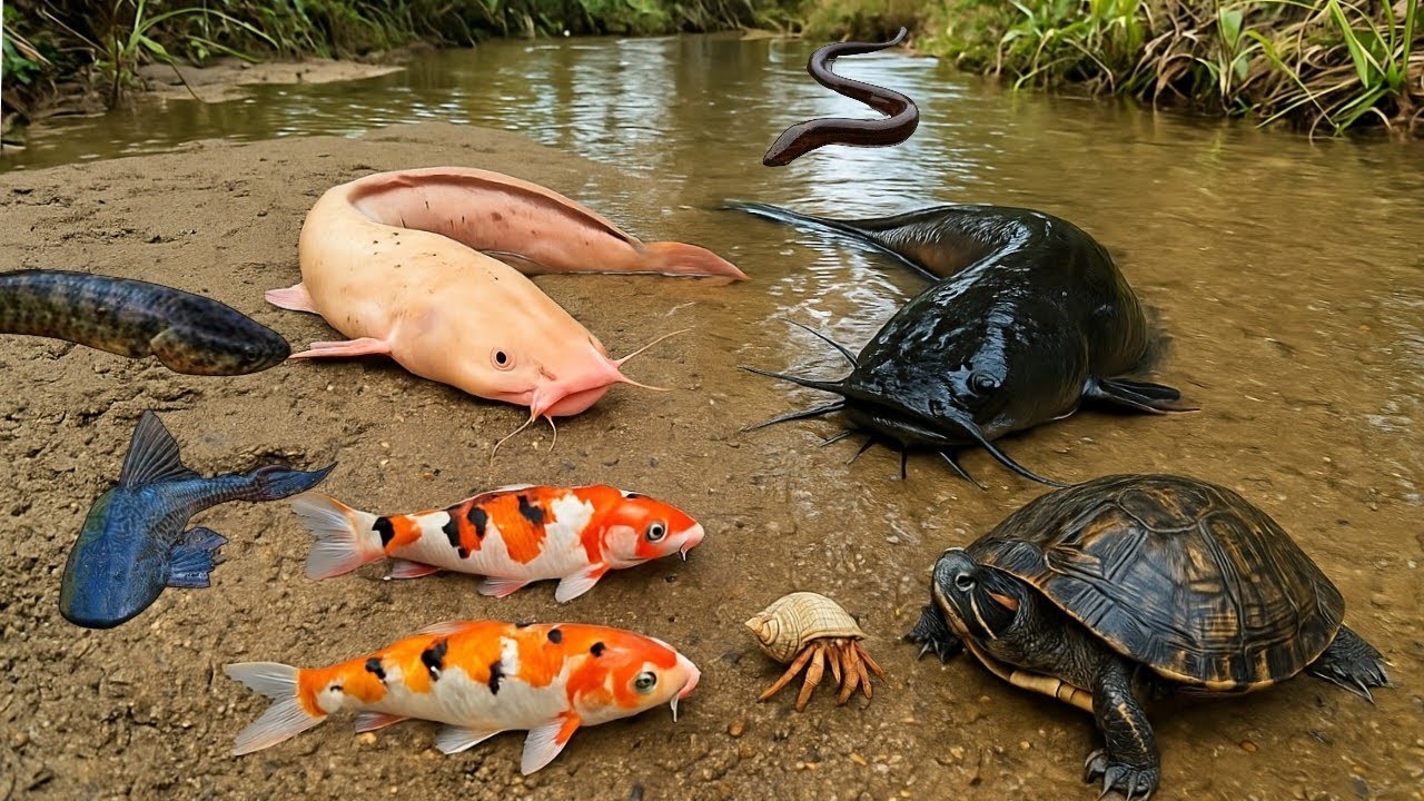 Menangkap Ikan Lele Besar Di Sungai Liar,Ikan Koi,Ikan Gabus,Ikan Betok,Belut,Kelomang,Ikan Cupang