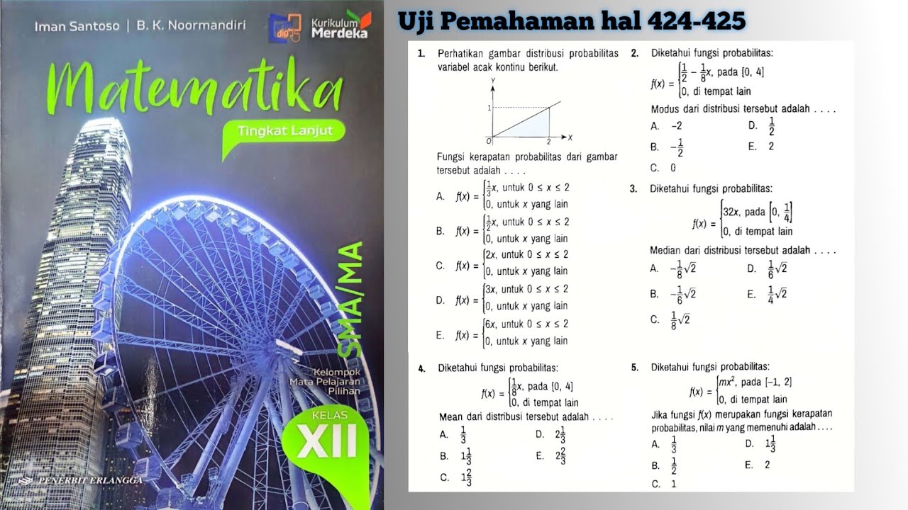 Uji Pemahaman hal 424-425 Matematika Tingkat Lanjut Kelas 12