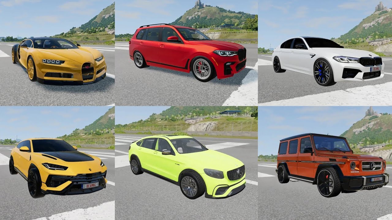 Test cars on a ramp and BIG JUMP on cement block - BeamNG.drive