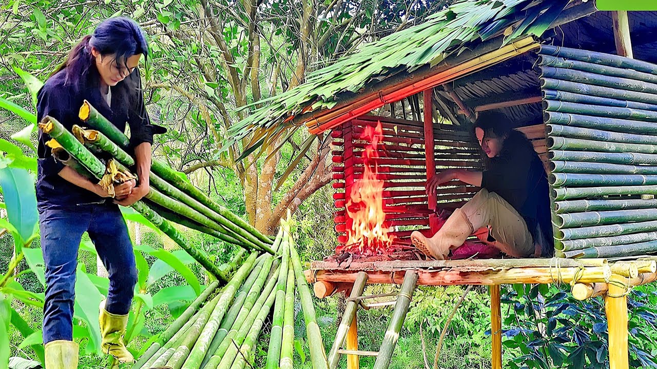 Building a Bamboo Treehouse to Survive in the Deep Jungle | Bushcraft Survival Shelter