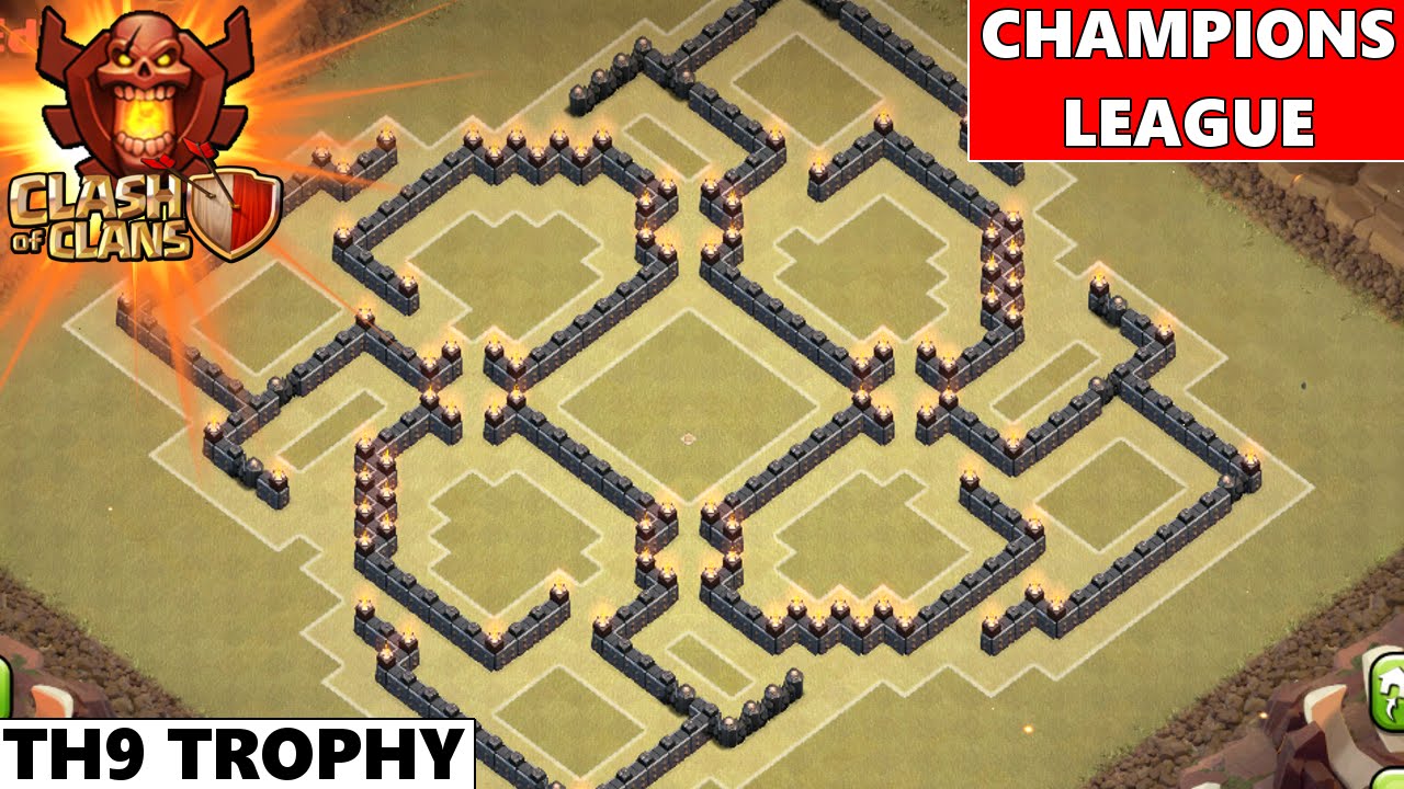 Clash Of Clans | Epic TH9 Champions League Trophy Base 2015! Maze Tricky Base!