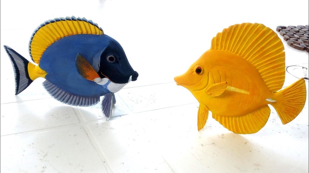 Ahşap el oyması balıklar _  ahşap el oyması _ Powder blue tang _ yellow tang _ el işi_ nasıl yapılır