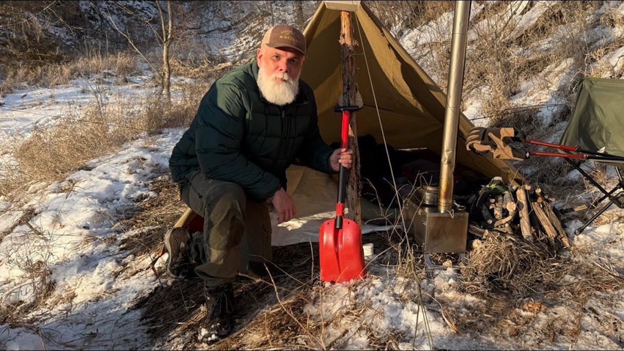 Snow Camping in Iowa’s Loess Hills – Hot Tarp, Wood Stove & Hearty Camp Meal!