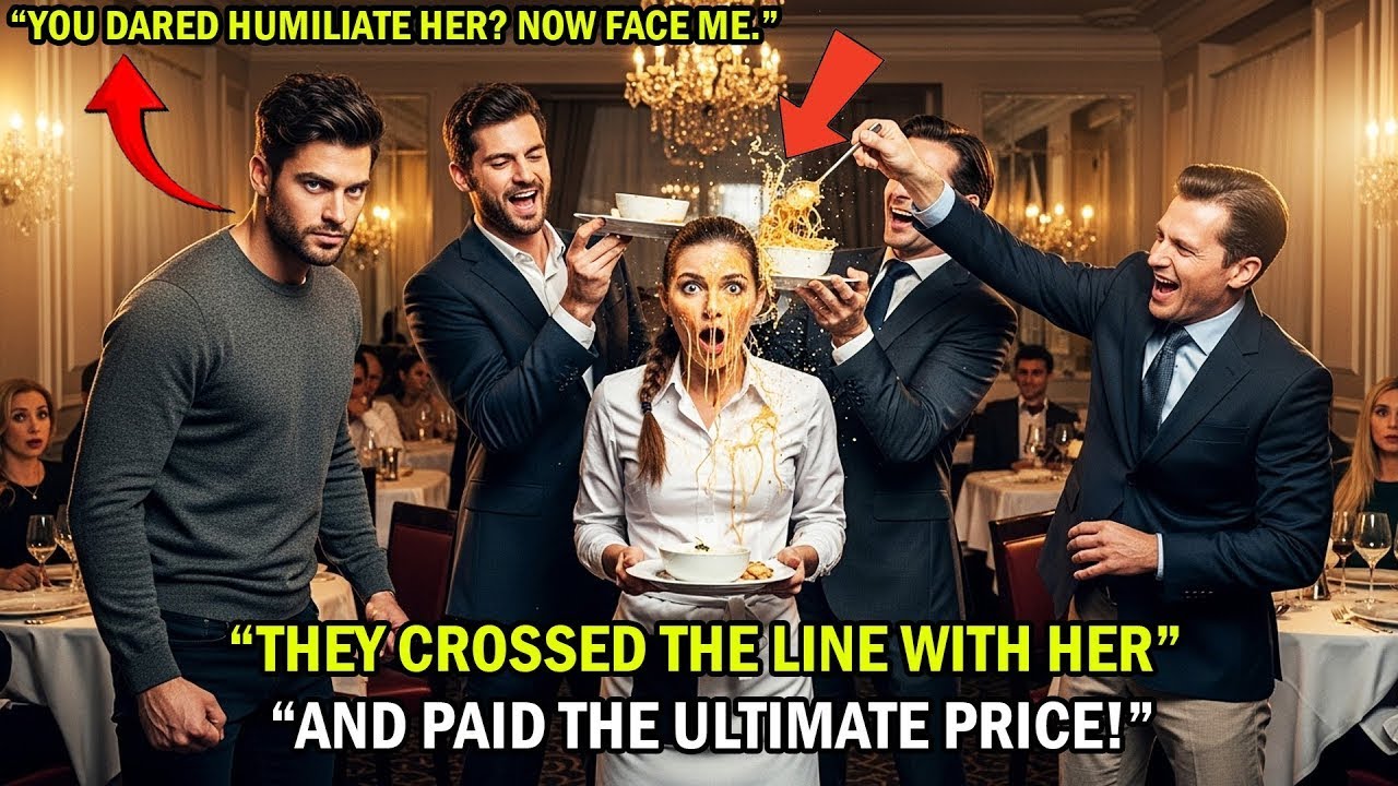 Three Rich Man Threw Food at the Simple Waitress — Until the Billionaire Walked In