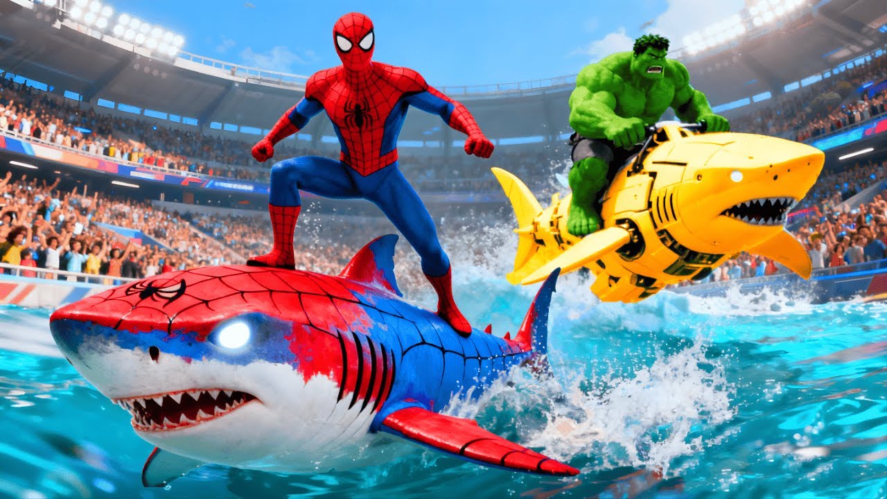 SPIDERMAN Wins The Magic Giant MEGALODON Shark Racing Championship l GTA 5 Epic Challenge Funny Game