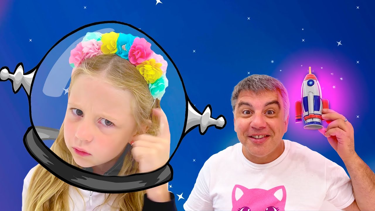 Nastya finge ser uma astronauta.Nastya aprende sobre o espaço e outras histórias úteis para crianças