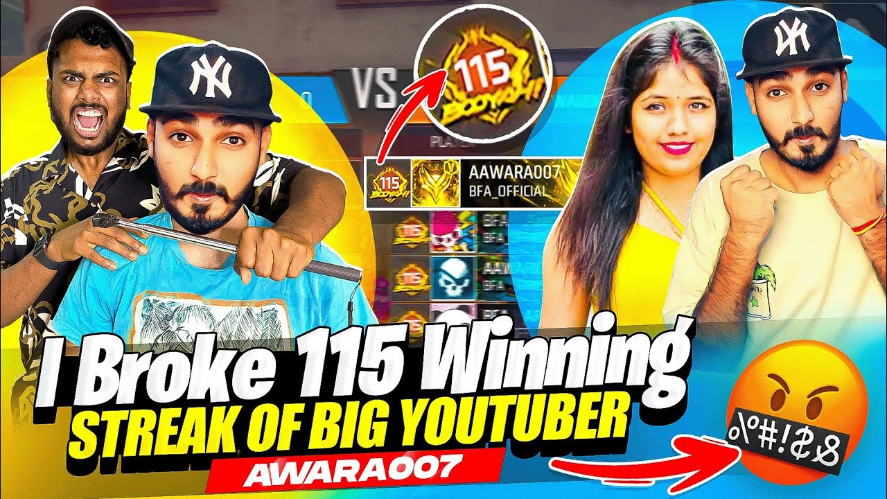 Breaking 115 Winning Streak Of Angry Big Youtuber Noob Awawa007 🤬 Angry Abuse Me