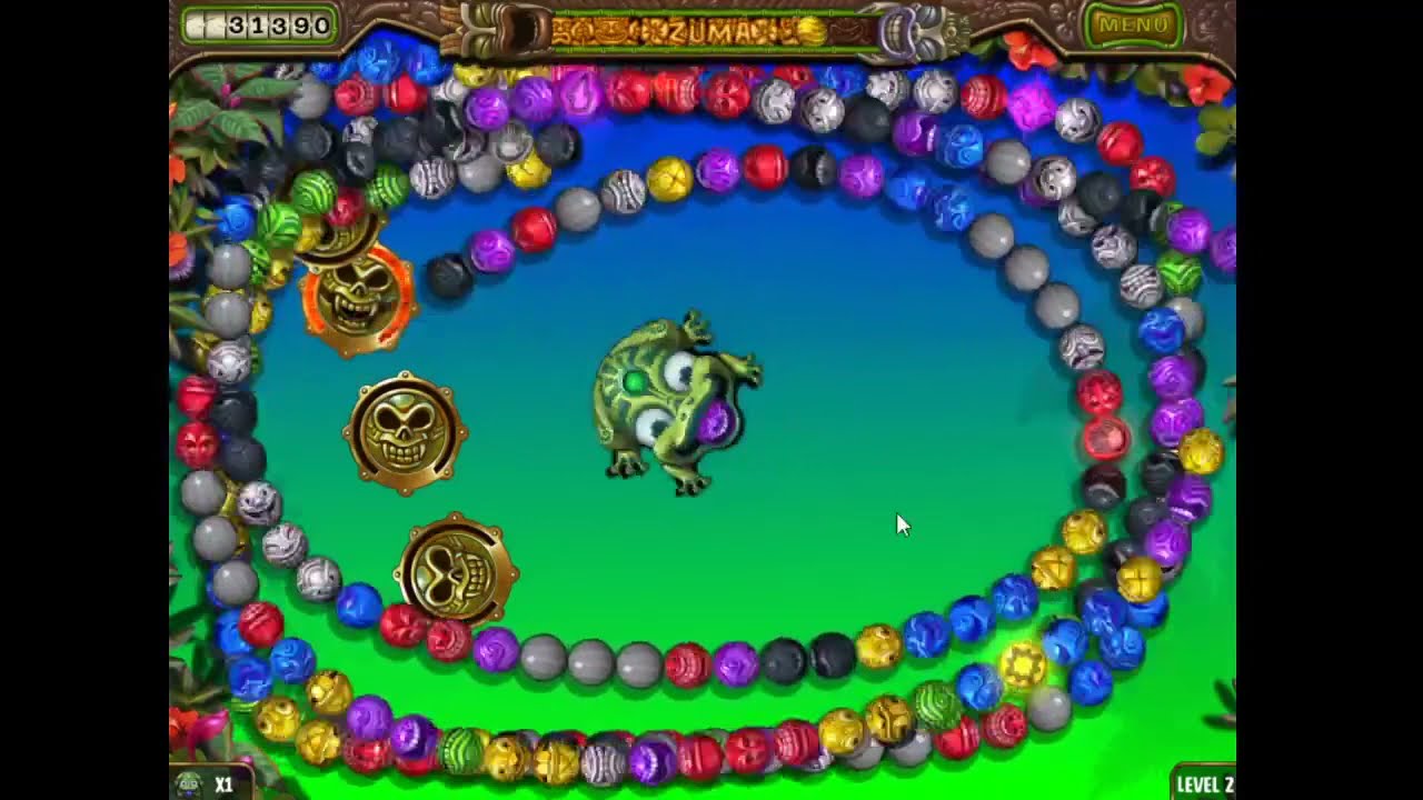 Zuma's Revenge: the level with 4 paths with 8 colors of balls
