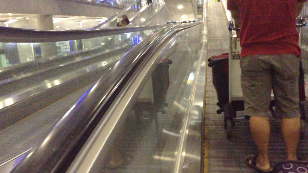 Unusual type of the walkway escalator by Kone at suvarnabhumi intl airport, Bangkok , Thailand