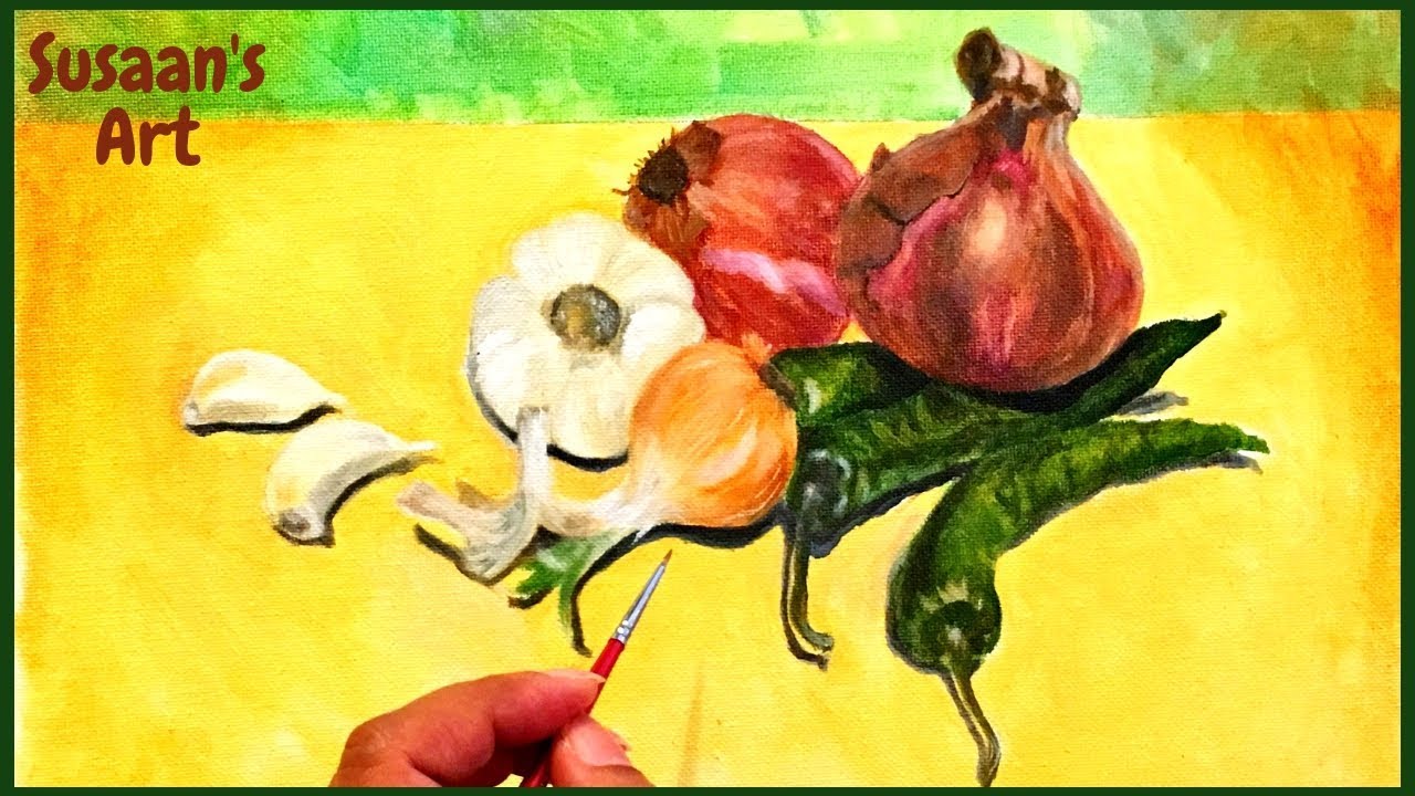 Painting Onions, Garlic, and Green Chilies / Oil Painting